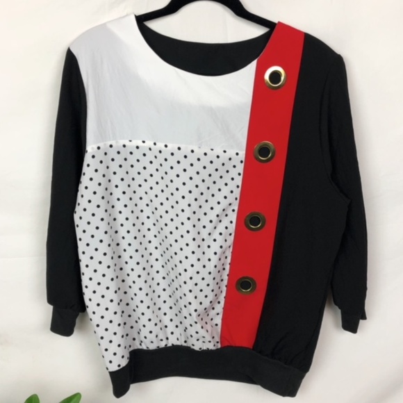 VINTAGE 80's COLOR BLOCK SHIRT BLOUSE TOP - Picture 1 of 6